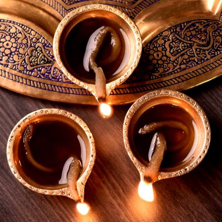 3 Pieces Brass Round Shaped Diwali Oil Lamp Diya
